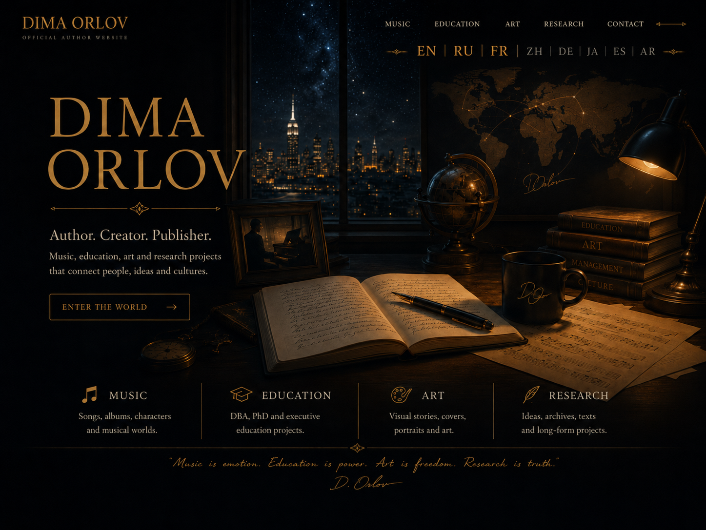 Dima Orlov official author website. Author, creator and publisher of music, education, art and research projects.